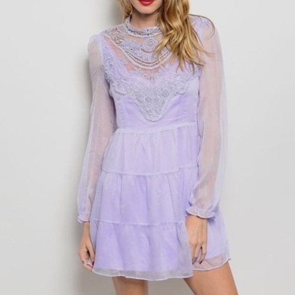 Cheap Purple Long Sleeve Mini Dress